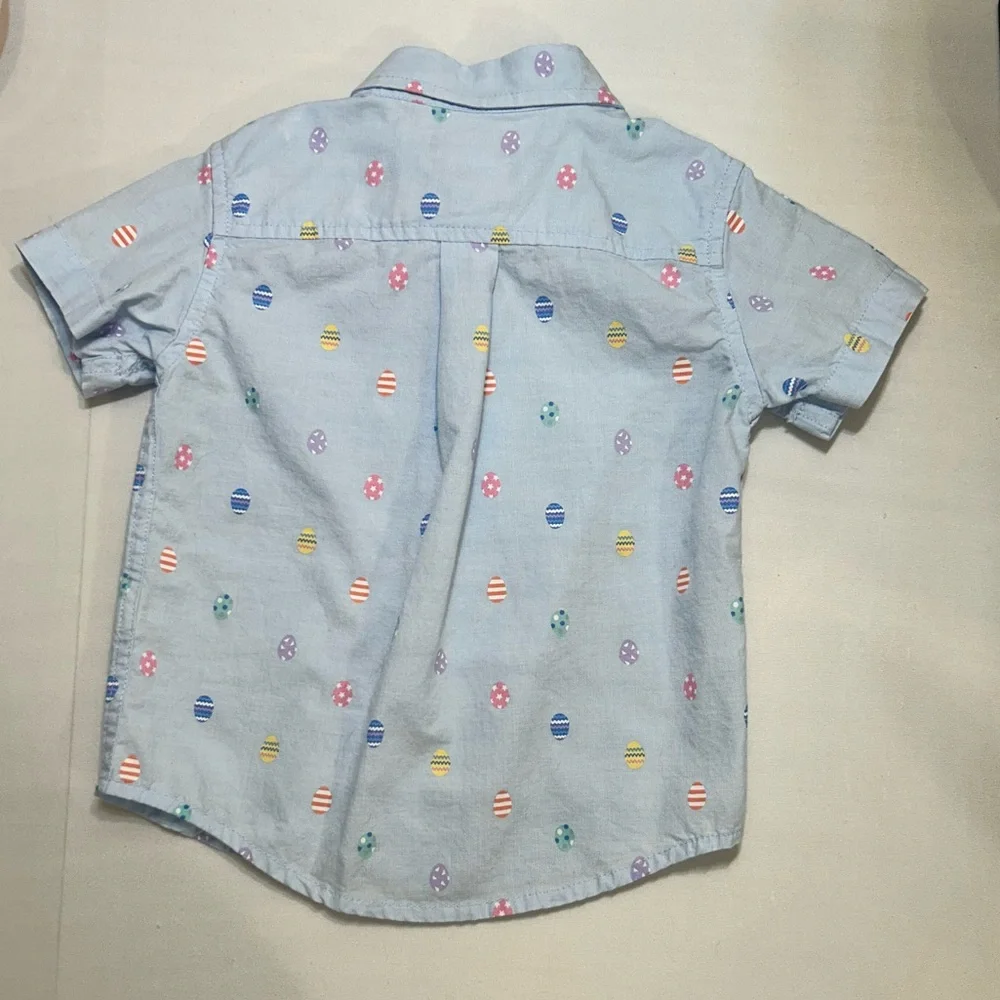 The Children's Place Light Blue Easter Shirt with Colorful‎ Egg Patterns